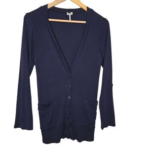 Splendid Womens Navy Blue Modal Cotton Half Button Cardigan Medium